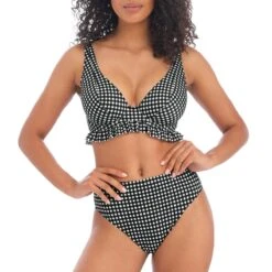 Bas De Maillot Vichy Taille Haute Check In Monochrome -Luxe Sable Boutique bas de maillot vichy taille haute check in monochrome 2