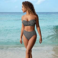 Bas De Maillot Vichy Taille Haute Check In Monochrome -Luxe Sable Boutique bas de maillot vichy taille haute check in monochrome 4