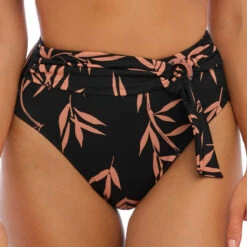 Culotte De Bain Taille Haute Avec Ceinture Luna Bay Lacquered Black