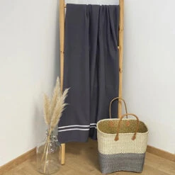 Fouta 0,90x1,70m Tissage Nid D'abeille 355 Gr Doublée éponge Waffle Anthracite -Luxe Sable Boutique fouta 090x170m tissage nid d abeille 355 gr doublee eponge waffle anthracite 2