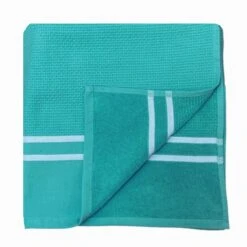 Fouta 0,90x1,70m Tissage Nid D'abeille 355 Gr Doublée éponge Waffle Aqua