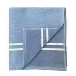 Fouta 0,90x1,70m Tissage Nid D'abeille 355 Gr Doublée éponge Waffle Gris Bleu