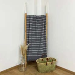 Fouta Doublée éponge 90x160cm Alanya Gris -Luxe Sable Boutique fouta doublee eponge 90x160cm alanya gris 2
