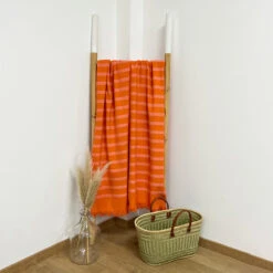 Fouta Doublée éponge 90x160cm Alanya Mandarine -Luxe Sable Boutique fouta doublee eponge 90x160cm alanya mandarine 2