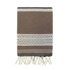 Fouta Traditionnelle En Coton 1x2m Motif Pointillés Banado Taupe
