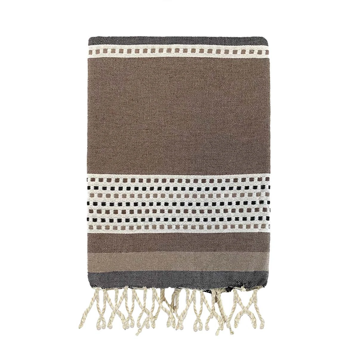Fouta Traditionnelle En Coton 1x2m Motif Pointillés Banado Taupe 3 Fouta Traditionnelle En Coton 1x2m Motif Pointillés Banado Taupe