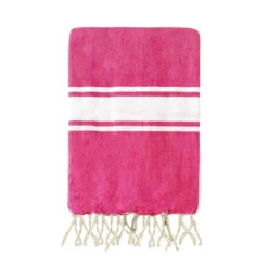 Fouta Traditionnelle En Coton 1x2m Unie à 3 Rayures Kozo Fuchsia