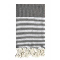 Fouta Traditionnelle En Coton 1x2m En Nid D'abeille Mikanda Gris
