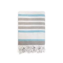Fouta à Rayures Bicolore En Coton Doublée éponge 140x180cm Latigo Azur