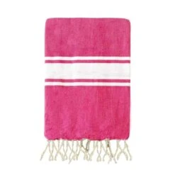 Fouta XL Traditionnelle En Coton 2x2m Unie à 3 Rayures Kozo Fuchsia