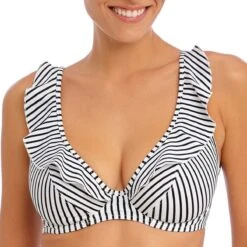 Haut De Maillot Décolleté à Volant Jewel Cove Stripe Black