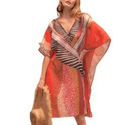 Kaftan De Plage Fluide Avec Ceinture à Imprimé Ethnique Izabel