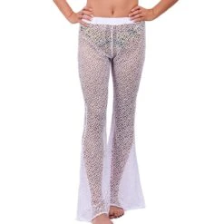 Pantalon De Plage Maille Filet Pailletée Diadème Blanc