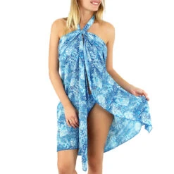 Paréo Long Imprimé Récifs Coralliens Liscia Bleu Turquoise