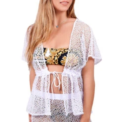 Top De Plage Maille Filet Pailletée Diadème Blanc