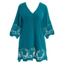 Tunique Chic Avec Guipure Manches 3/4 Dione Petrol -Luxe Sable Boutique tunique chic avec guipure manches 34 dione petrol 3