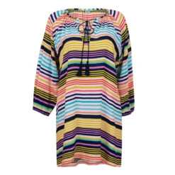 Tunique De Plage Rayures Multicolores Papanui -Luxe Sable Boutique tunique de plage rayures multicolores papanui 2